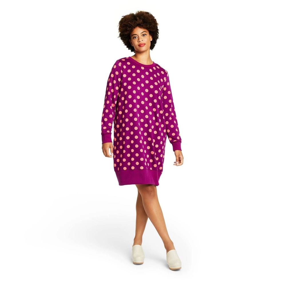 Victor Glemaud for Target Purple Pink Polka Dot Long Sleeve Dress -‎ Size S